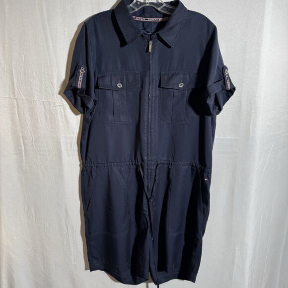 Tommy Hilfiger Pants - Tommy Hilfiger Women’s Navy Zip Front Utility Romper Shorts M NWT  Short Sleeves